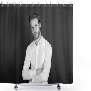 Personality  Confident And Looking Awesome. Confident Guy Dark Background. Confident Look Of Fashion Man. Formal Classy Style. Mens Wardrobe. Fashion And Style. Confident And Stylish Shower Curtains