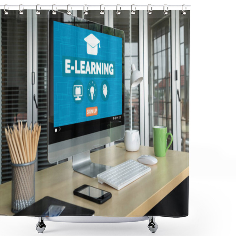 Personality  E-learning And Online Education For Student And University Concept. Video Conference Call Technology To Carry Out Digital Training Course For Student To Do Remote Learning From Anywhere. Shower Curtains