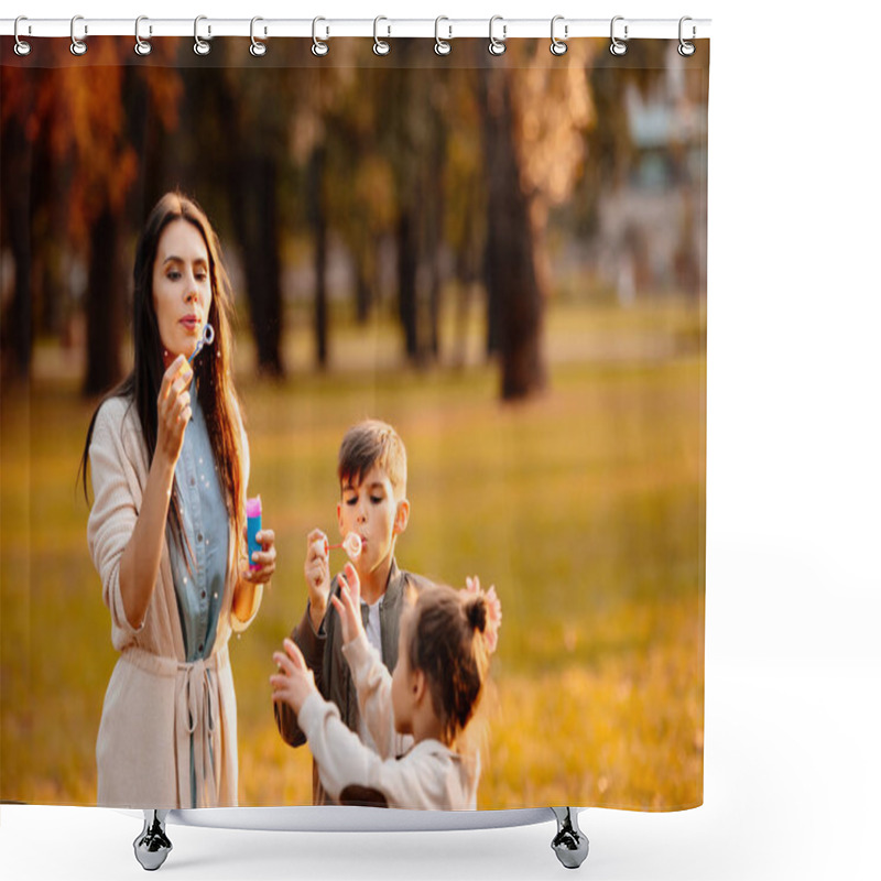 Personality  Mother With Children Blowing Bubbles Shower Curtains