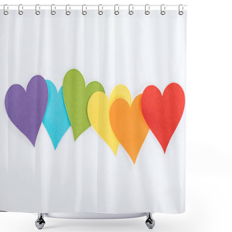 Personality  Rainbow Colored Paper Hearts On Grey Background, Lgbt Concept Shower Curtains