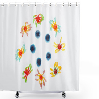 Personality  Top View Of Colorful Gummy Spiders In Circle Isolated On White, Halloween Treat Shower Curtains