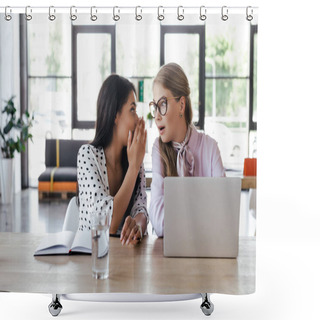 Personality  Businesswomen Gossiping Near Laptop In Modern Office Shower Curtains