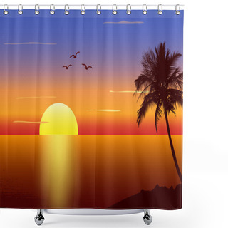 Personality  Sunset With Palmtree Silhouette Shower Curtains