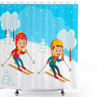 Personality  Kids  Skiing Down The Hill  Shower Curtains