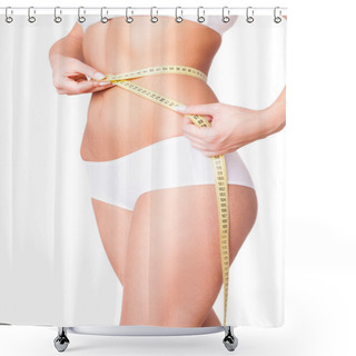 Personality  Woman Measuring Toned Waist. Shower Curtains