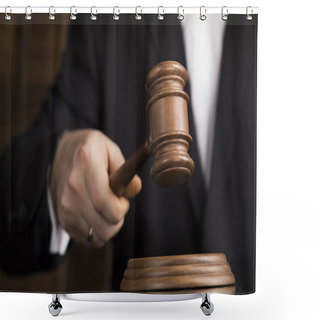 Personality  Justice And Law Concept. Male Judge In A Courtroom Shower Curtains