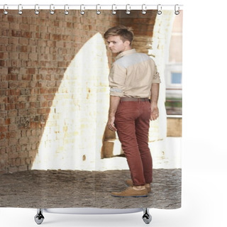 Personality  Young Handsome Man On Street, Old Town Gdansk Shower Curtains