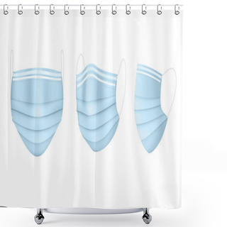 Personality  Blue Medical Mask In Three Projections. Virus Protection. Vector EPS10 Shower Curtains