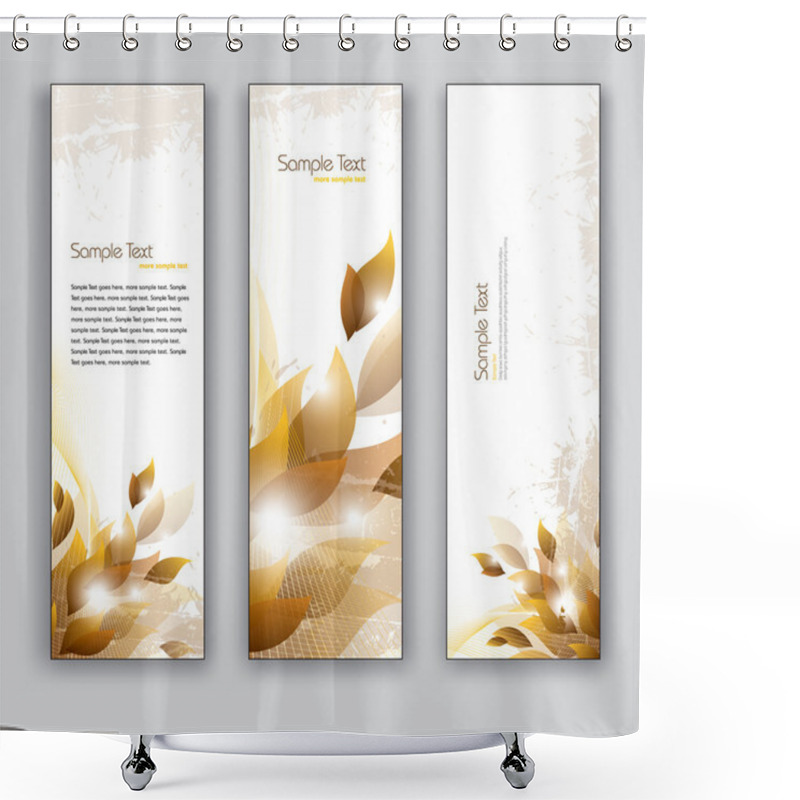 Personality  Abstract Banners With Leaves. Vector Backgrounds. Set Of Three. Shower Curtains
