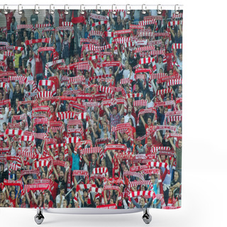 Personality  Moscow, Russia - August 14, 2018: Spartak Fans Celebrating For Their Team During The UEFA Champions League Third Qualifying Round , Between FC Spartak Vs PAOK At Otkritie Arena Shower Curtains