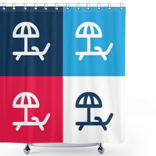 Personality  Beach Chair Blue And Red Four Color Minimal Icon Set Shower Curtains