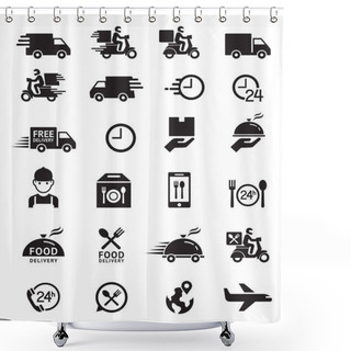 Personality  Food Delivery Icons. Vector Illustrations. Shower Curtains