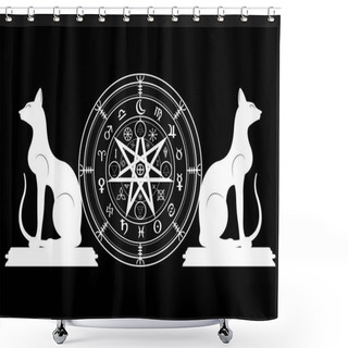 Personality  Wiccan Symbol Of Protection. Set Of Mandala Witches Runes And Cats, Mystic Wicca Divination. Ancient Occult Symbols, Earth Zodiac Wheel Of The Year Wicca Astrological Signs, Vector Isolated On Black Shower Curtains