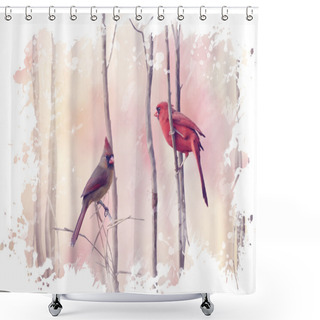 Personality  Two Northern Cardinals Watercolor Shower Curtains