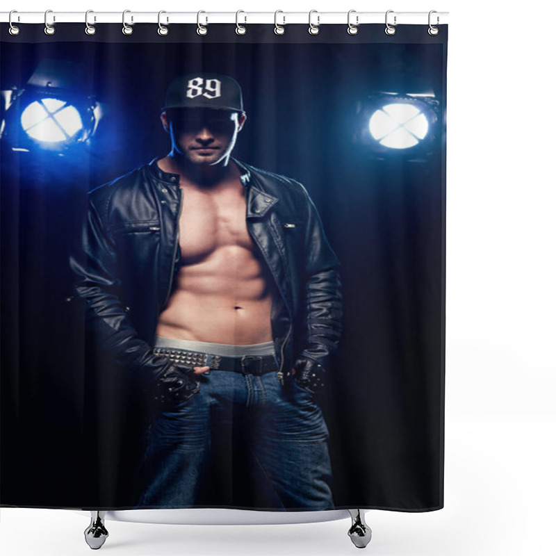 Personality  Sexy Man On Dark Background Shower Curtains