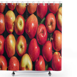 Personality  Top View Of Red Apples On Green Grass Shower Curtains