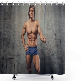 Personality  Shirtless Man Holds Barbell Bar. Shower Curtains