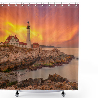 Personality  Portland Head Lighthouse At Cape Elizabeth, Maine, USA. Shower Curtains