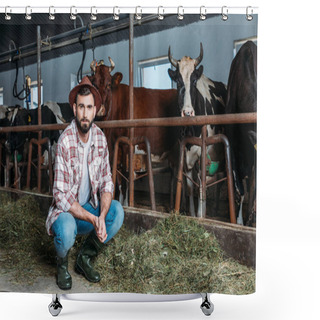 Personality  Male Farmer Feeding Cows Shower Curtains