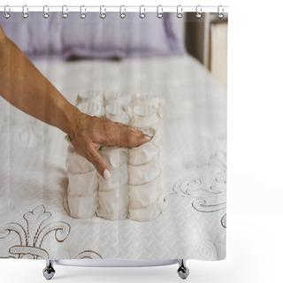 Personality  Mattress Material In The Hands Of A Woman. Pocket Independent Spring.  Shower Curtains