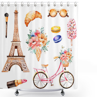 Personality  Watercolor Illustration Paris Style Shower Curtains