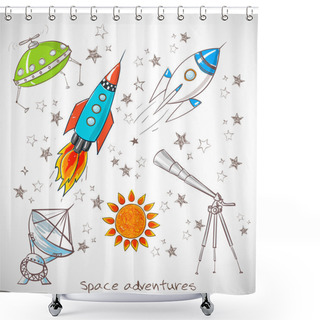 Personality  Space Objects. Rockets,stars, Telescopes. Shower Curtains