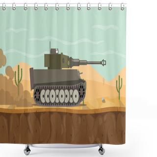 Personality  German Tiger Main Battle Tank On The Desert With Haze Smoke On The Road World War 2 Shower Curtains