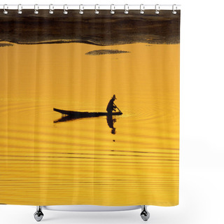 Personality  Boat On Mekong At Sunset Shower Curtains