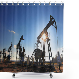 Personality  Working Oil Pumps Silhouette Shower Curtains