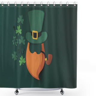 Personality  Top View Of Paper Decoration Of Smoking Man And Shamrock For St Patricks Day Isolated On Green Shower Curtains