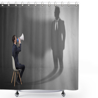 Personality  Businessman Staying And Offering Stuffs To A Huge Businessman Shadow Shower Curtains