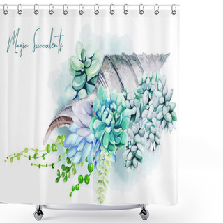 Personality  Greeting Card Design With Succulents Growing In Sea Shell Shower Curtains