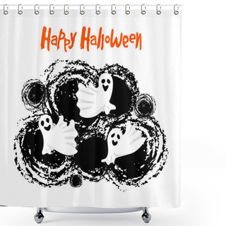 Personality  Happy Halloween Composition With Flying Ghosts. Isolated On White Background. Trick Or Treat. Holiday Concept. Design For Greeting Card, Banners, Invitations. Vector Illustration. Shower Curtains