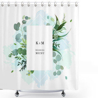 Personality  Hand Painted Plants, Branches, Leaves On Painted Teal Blue Dye Background Shower Curtains