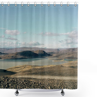 Personality  Beautiful Scenic Landscape With Electricity Pylons In Iceland  Shower Curtains