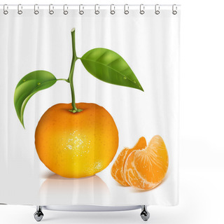 Personality  Fresh Tangerine Fruits With Green Leaves. Shower Curtains