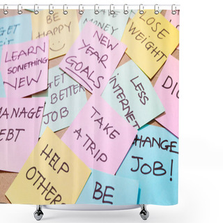 Personality  Office Desk Covered By Post It Papers With Different Notes Shower Curtains