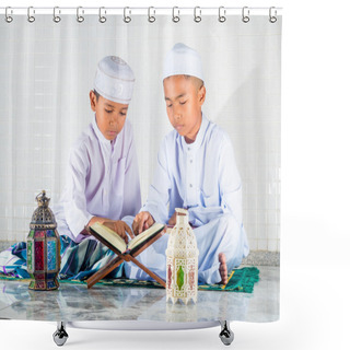 Personality  Asian Muslim Children With Smile Face Reads The Holy Quran Shower Curtains