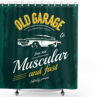 Personality  Vintage Muscle Car Vector Logo Concept Isolated On Green Shower Curtains
