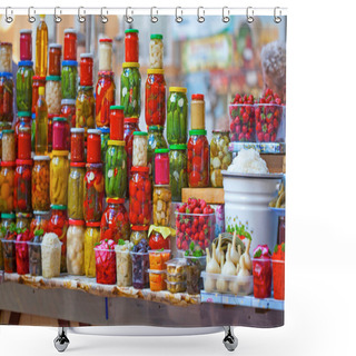 Personality  Preserved Vegetables In Glass Jars Shower Curtains