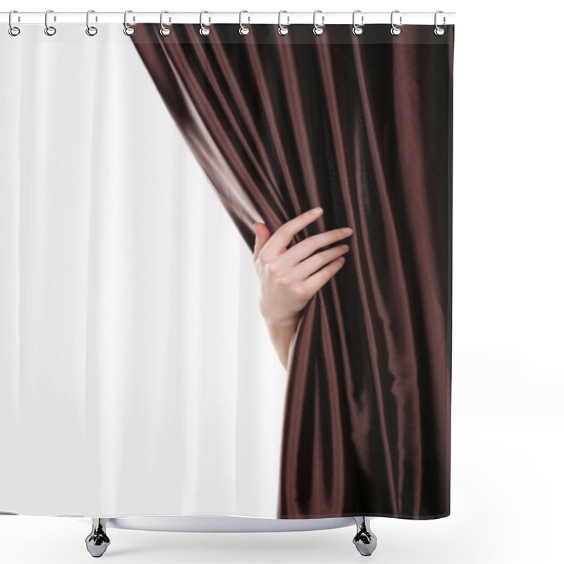 Personality  Hand opening curtain isolated on white  shower curtains
