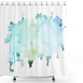 Personality  Abstract Painting With Blue Paint Blots And Strokes On White  Shower Curtains