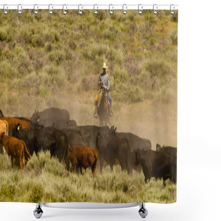 Personality  Cowboy And Cattle Shower Curtains