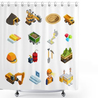 Personality  Mining Isometric Icons Set  Shower Curtains
