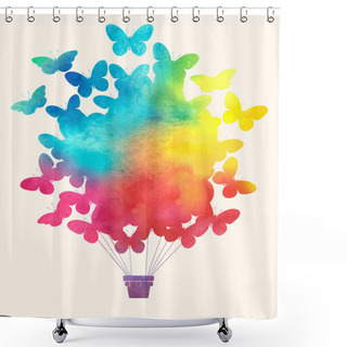 Personality  Watercolor Vintage Hot Air Balloon.Celebration Festive Background With Balloons.Perfect For Invitations,posters And Cards Shower Curtains