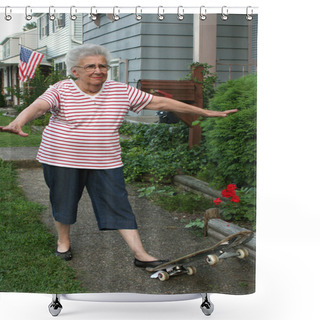 Personality  Skateboard Grandmother 2 Shower Curtains