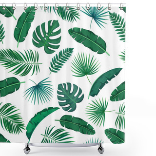 Personality  Vector Green Tropical Leaves Seamless Pattern. Jungle Exotic Banana Leaf, Philodendron, Areca Palm And Royal Fern. Background Summer Tropical Paradise Design Vacation. Shower Curtains