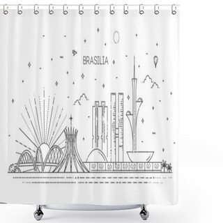 Personality  Brasilia Architecture Line Skyline Illustration Shower Curtains