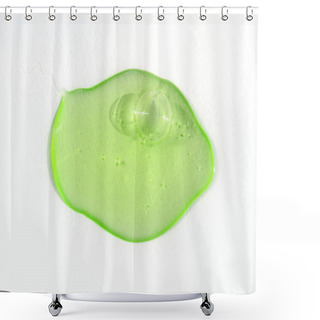Personality  Drop Of Green Fluid Hyaluronic Acid On White Background. Cosmetics And Healthcare Concept Closeup Shower Curtains