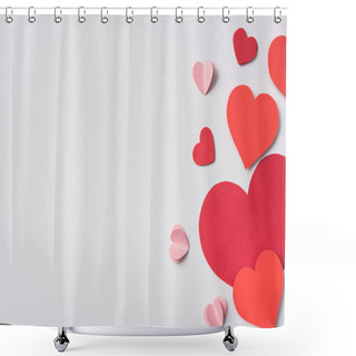 Personality  Top View Of Red Hearts On White Background Shower Curtains